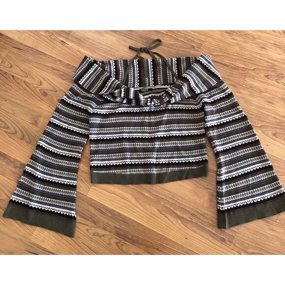 Thorn & Fable Green & Brown Stripe Halter Long-Sleeve Top Sweater Juniors L NWT - Picture 2 of 8